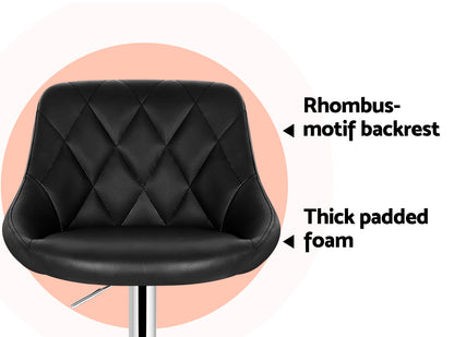 Artiss 2x Bar Stools Leather Padded Gas Lift Stool Black-Furniture &gt; Bar Stools &amp; Chairs-PEROZ Accessories