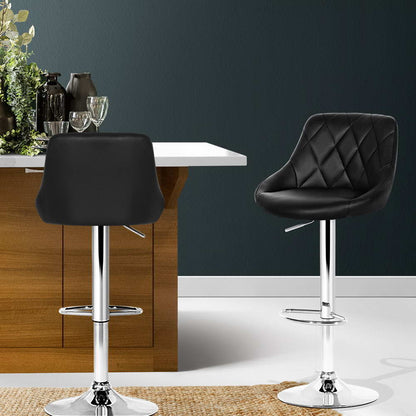 Artiss 2x Bar Stools Leather Padded Gas Lift Stool Black-Furniture &gt; Bar Stools &amp; Chairs-PEROZ Accessories