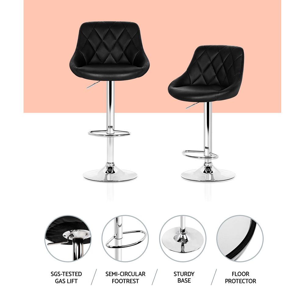 Artiss 4x Bar Stools Leather Padded Gas Lift Black-Furniture > Bar Stools &amp; Chairs-PEROZ Accessories