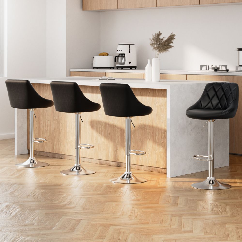 Artiss 4x Bar Stools Leather Padded Gas Lift Black-Furniture > Bar Stools &amp; Chairs-PEROZ Accessories