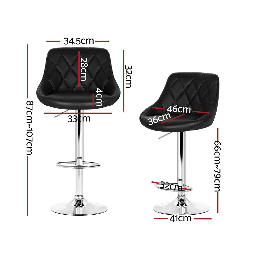 Artiss 4x Bar Stools Leather Padded Gas Lift Black-Furniture &gt; Bar Stools &amp; Chairs-PEROZ Accessories