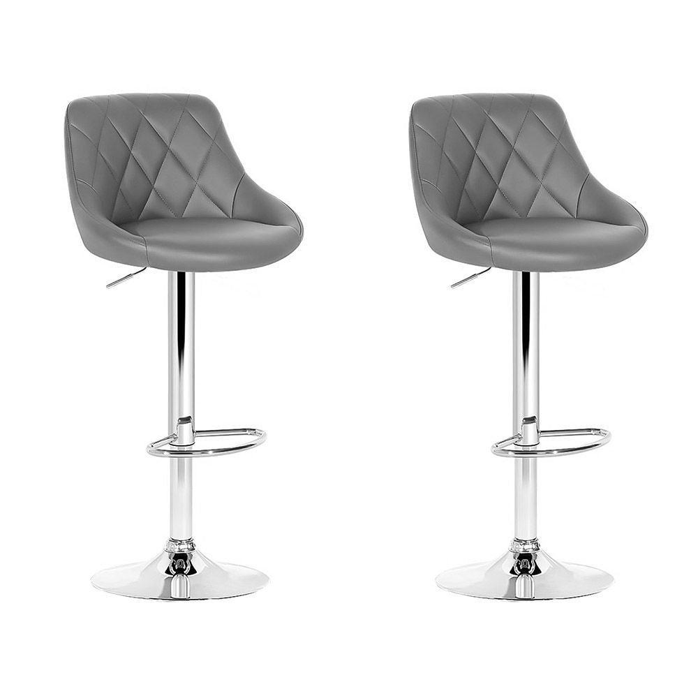 Artiss 2x Bar Stools Leather Padded Gas Lift Grey-Furniture > Bar Stools &amp; Chairs-PEROZ Accessories