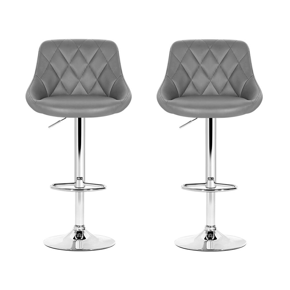 Artiss 2x Bar Stools Leather Padded Gas Lift Grey-Furniture > Bar Stools &amp; Chairs-PEROZ Accessories