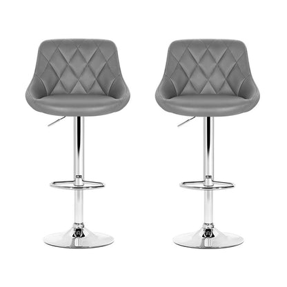 Artiss 2x Bar Stools Leather Padded Gas Lift Grey-Furniture > Bar Stools &amp; Chairs-PEROZ Accessories
