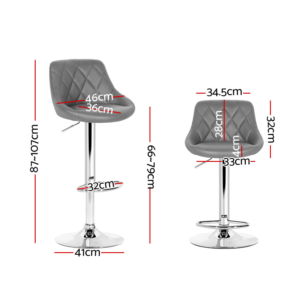 Artiss 2x Bar Stools Leather Padded Gas Lift Grey-Furniture &gt; Bar Stools &amp; Chairs-PEROZ Accessories