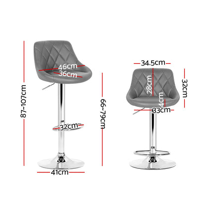Artiss 2x Bar Stools Leather Padded Gas Lift Grey-Furniture &gt; Bar Stools &amp; Chairs-PEROZ Accessories
