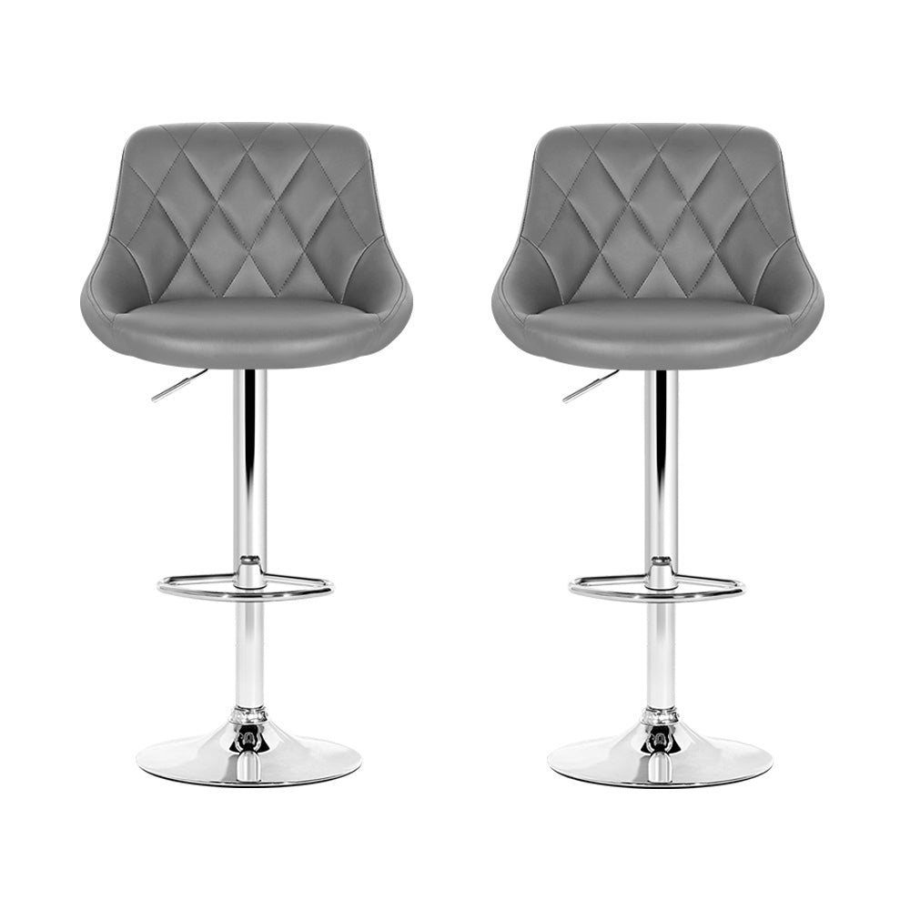 Artiss 2x Bar Stools Leather Padded Gas Lift Grey-Furniture &gt; Bar Stools &amp; Chairs-PEROZ Accessories