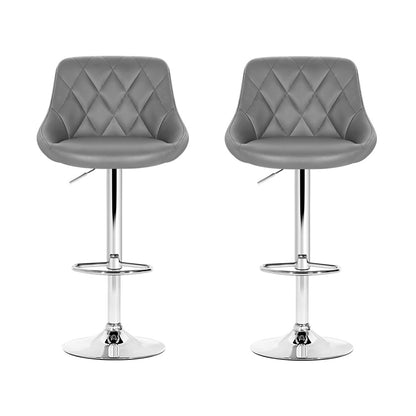 Artiss 2x Bar Stools Leather Padded Gas Lift Grey-Furniture &gt; Bar Stools &amp; Chairs-PEROZ Accessories