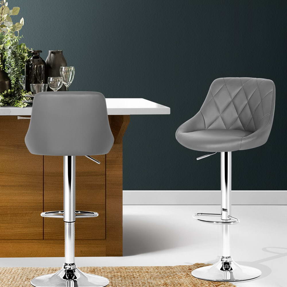 Artiss 2x Bar Stools Leather Padded Gas Lift Grey-Furniture &gt; Bar Stools &amp; Chairs-PEROZ Accessories