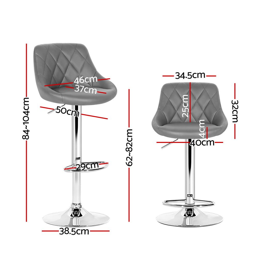 Artiss 4x Bar Stools Leather Padded Gas Lift Grey-Furniture > Bar Stools &amp; Chairs-PEROZ Accessories