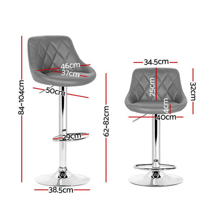 Artiss 4x Bar Stools Leather Padded Gas Lift Grey-Furniture > Bar Stools &amp; Chairs-PEROZ Accessories