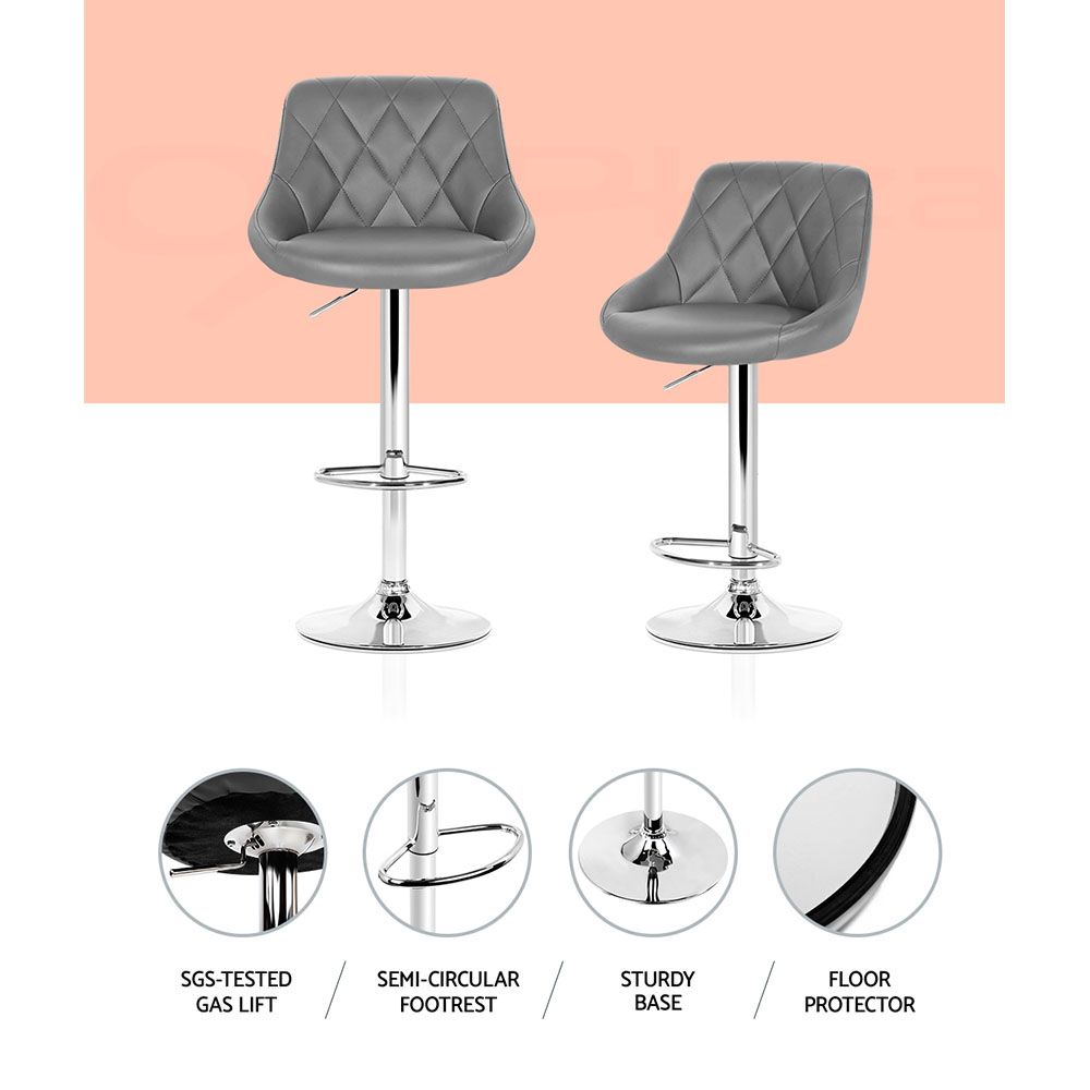 Artiss 4x Bar Stools Leather Padded Gas Lift Grey-Furniture > Bar Stools &amp; Chairs-PEROZ Accessories