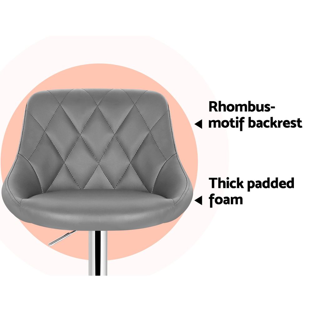 Artiss 4x Bar Stools Leather Padded Gas Lift Grey-Furniture > Bar Stools &amp; Chairs-PEROZ Accessories