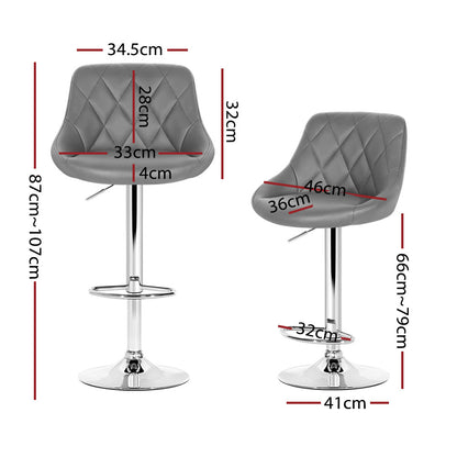 Artiss 4x Bar Stools Leather Padded Gas Lift Grey-Furniture &gt; Bar Stools &amp; Chairs-PEROZ Accessories