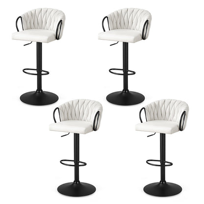 Artiss Bar Stool x4 Kitchen Dining Chair Counter Gaslift Woven Velvet Ivory-Furniture &gt; Bar Stools &amp; Chairs &gt; Table &amp; Bar Stools-PEROZ Accessories