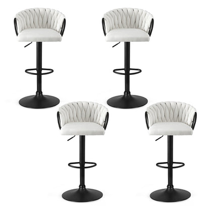 Artiss Bar Stool x4 Kitchen Dining Chair Counter Gaslift Woven Velvet Ivory-Furniture &gt; Bar Stools &amp; Chairs &gt; Table &amp; Bar Stools-PEROZ Accessories