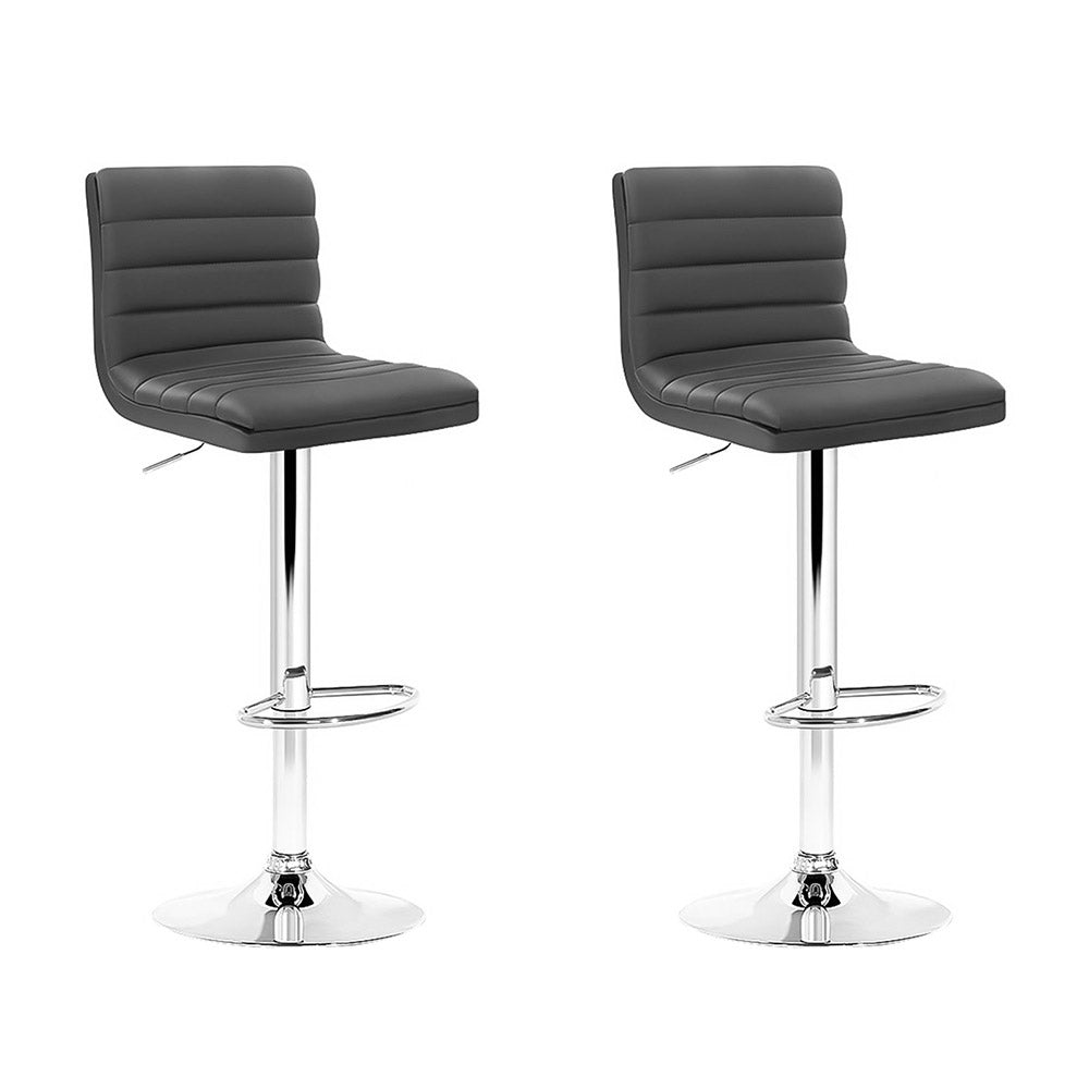 Artiss 2x Bar Stools Padded Leather Gas Lift Grey-Bar Stools-PEROZ Accessories