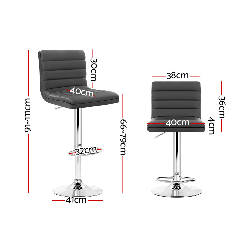 Artiss 2x Bar Stools Padded Leather Gas Lift Grey-Bar Stools-PEROZ Accessories