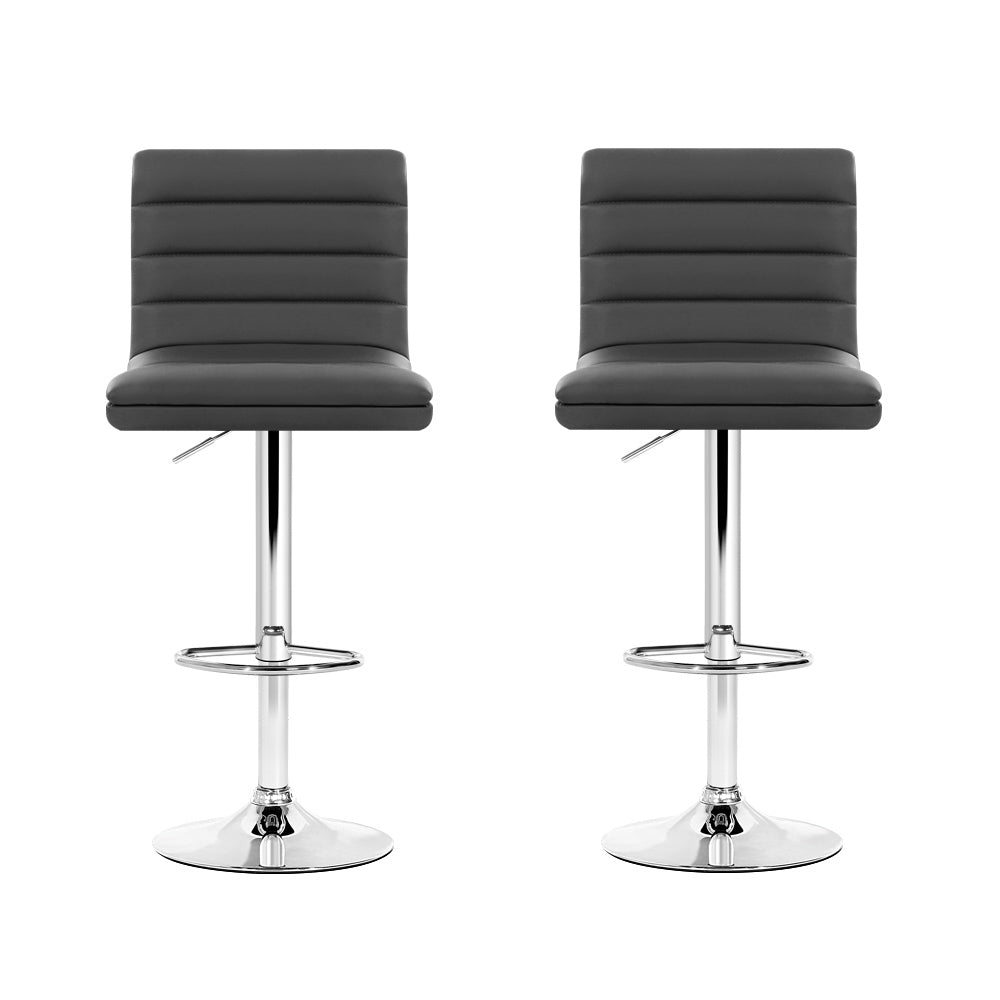 Artiss 2x Bar Stools Padded Leather Gas Lift Grey-Bar Stools-PEROZ Accessories