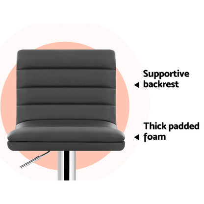 Artiss 2x Bar Stools Padded Leather Gas Lift Grey-Bar Stools-PEROZ Accessories