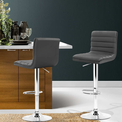 Artiss 2x Bar Stools Padded Leather Gas Lift Grey-Bar Stools-PEROZ Accessories