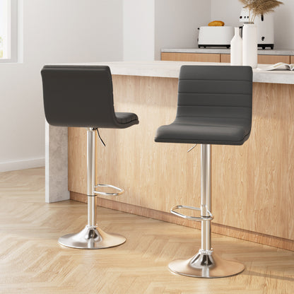 Artiss 2x Bar Stools Padded Leather Gas Lift Grey-Bar Stools-PEROZ Accessories