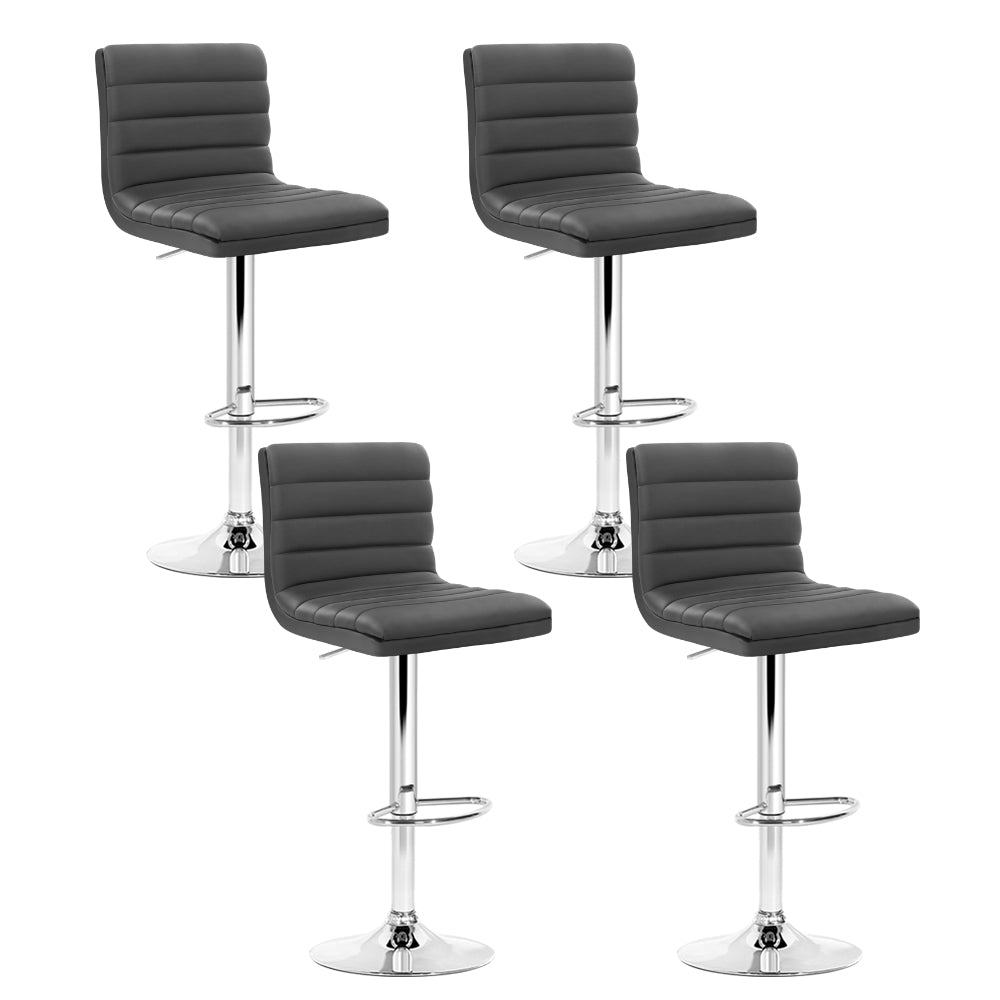 Artiss Set of 4 PU Leather Lined Pattern Bar Stools- Grey and Chrome-Furniture &gt; Bar Stools &amp; Chairs &gt; Table &amp; Bar Stools-PEROZ Accessories