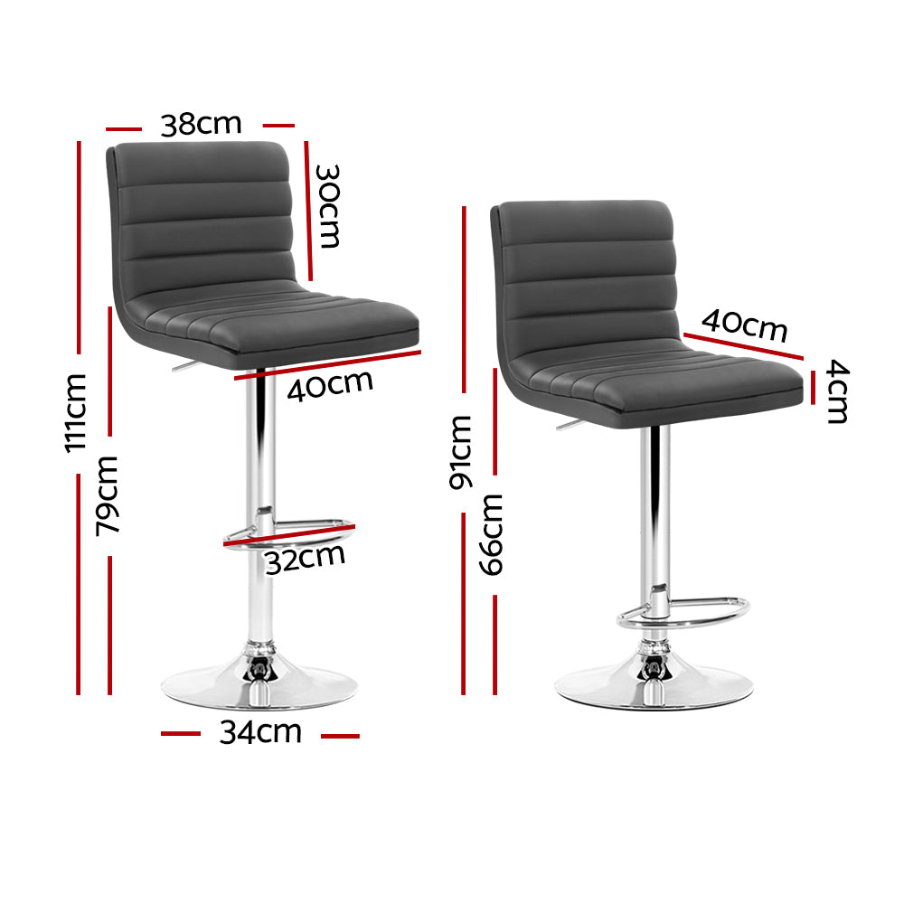 Artiss Set of 4 PU Leather Lined Pattern Bar Stools- Grey and Chrome-Furniture &gt; Bar Stools &amp; Chairs &gt; Table &amp; Bar Stools-PEROZ Accessories