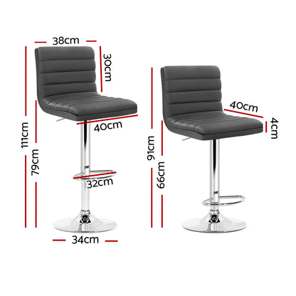 Artiss Set of 4 PU Leather Lined Pattern Bar Stools- Grey and Chrome-Furniture &gt; Bar Stools &amp; Chairs &gt; Table &amp; Bar Stools-PEROZ Accessories
