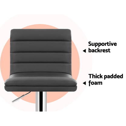 Artiss Set of 4 PU Leather Lined Pattern Bar Stools- Grey and Chrome-Furniture &gt; Bar Stools &amp; Chairs &gt; Table &amp; Bar Stools-PEROZ Accessories