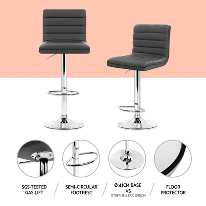 Artiss Set of 4 PU Leather Lined Pattern Bar Stools- Grey and Chrome-Furniture &gt; Bar Stools &amp; Chairs &gt; Table &amp; Bar Stools-PEROZ Accessories