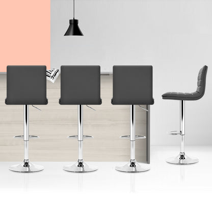 Artiss Set of 4 PU Leather Lined Pattern Bar Stools- Grey and Chrome-Furniture &gt; Bar Stools &amp; Chairs &gt; Table &amp; Bar Stools-PEROZ Accessories