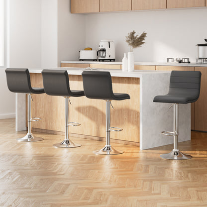 Artiss Set of 4 PU Leather Lined Pattern Bar Stools- Grey and Chrome-Furniture &gt; Bar Stools &amp; Chairs &gt; Table &amp; Bar Stools-PEROZ Accessories