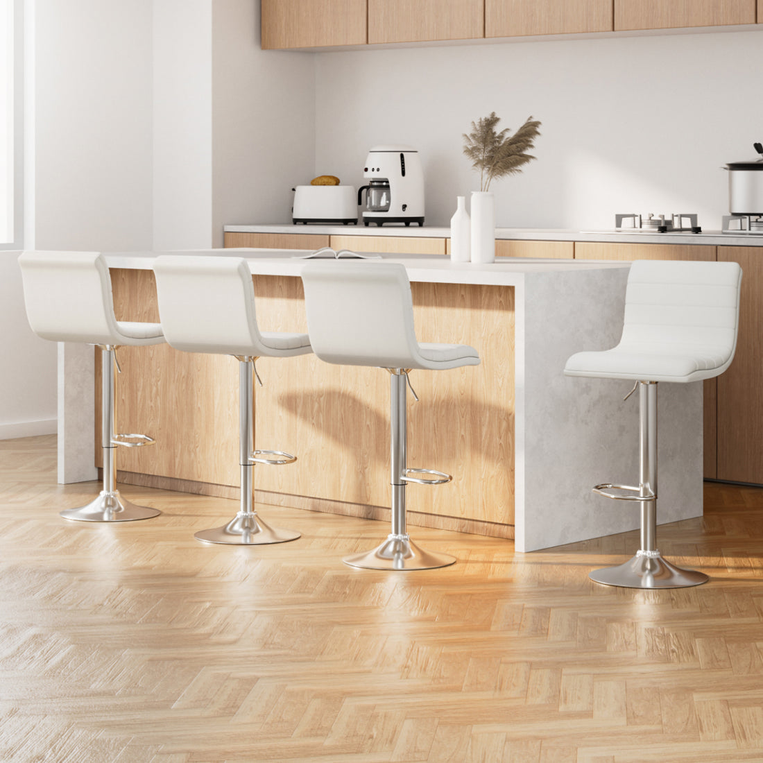 Artiss 4x Bar Stools Padded Leather Gas Lift White-Bar Stools-PEROZ Accessories