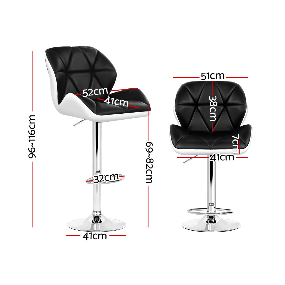 Artiss 2x Bar Stools Gas Lift Padded Leather Black &amp; White-Furniture &gt; Bar Stools &amp; Chairs-PEROZ Accessories