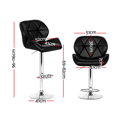 Artiss 2x Bar Stools Gas Lift Padded Leather Black-Furniture &gt; Bar Stools &amp; Chairs-PEROZ Accessories