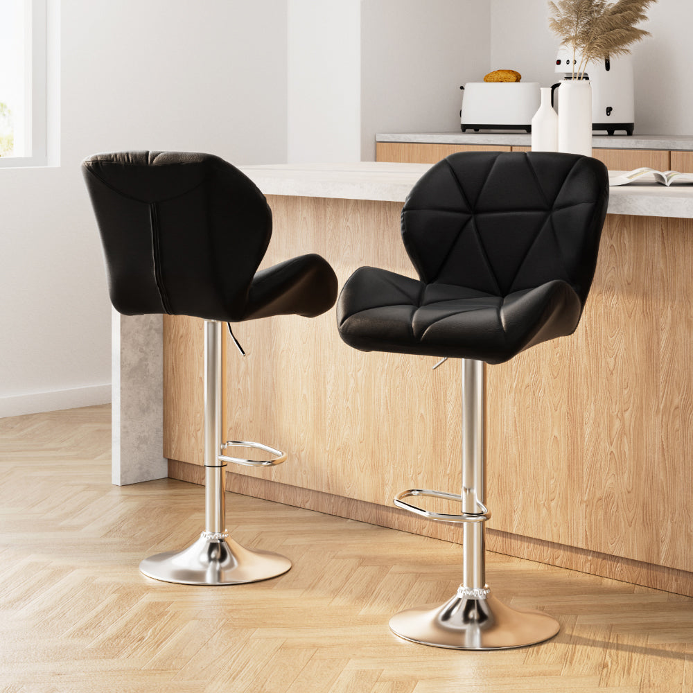 Artiss 2x Bar Stools Gas Lift Padded Leather Black-Furniture &gt; Bar Stools &amp; Chairs-PEROZ Accessories