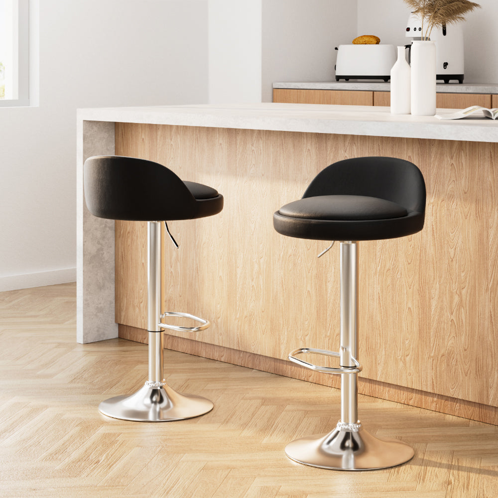 Artiss 2x Bar Stools PU Leather Gas Lift Black-Furniture &gt; Bar Stools &amp; Chairs-PEROZ Accessories