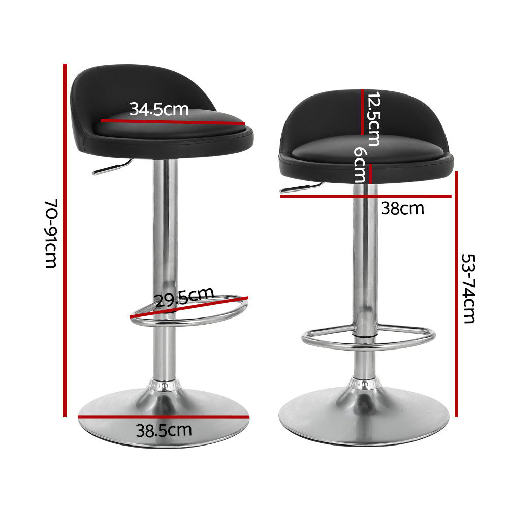 Artiss 2x Bar Stools PU Leather Gas Lift Black-Furniture &gt; Bar Stools &amp; Chairs-PEROZ Accessories