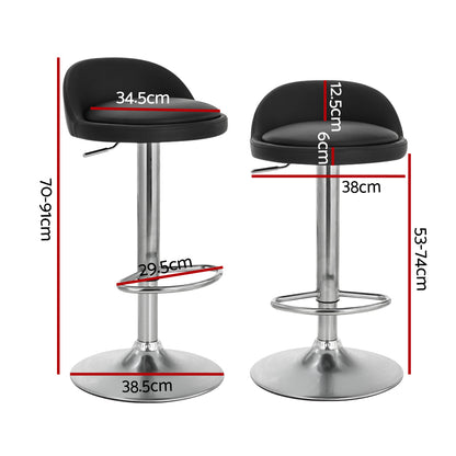 Artiss 2x Bar Stools PU Leather Gas Lift Black-Furniture &gt; Bar Stools &amp; Chairs-PEROZ Accessories