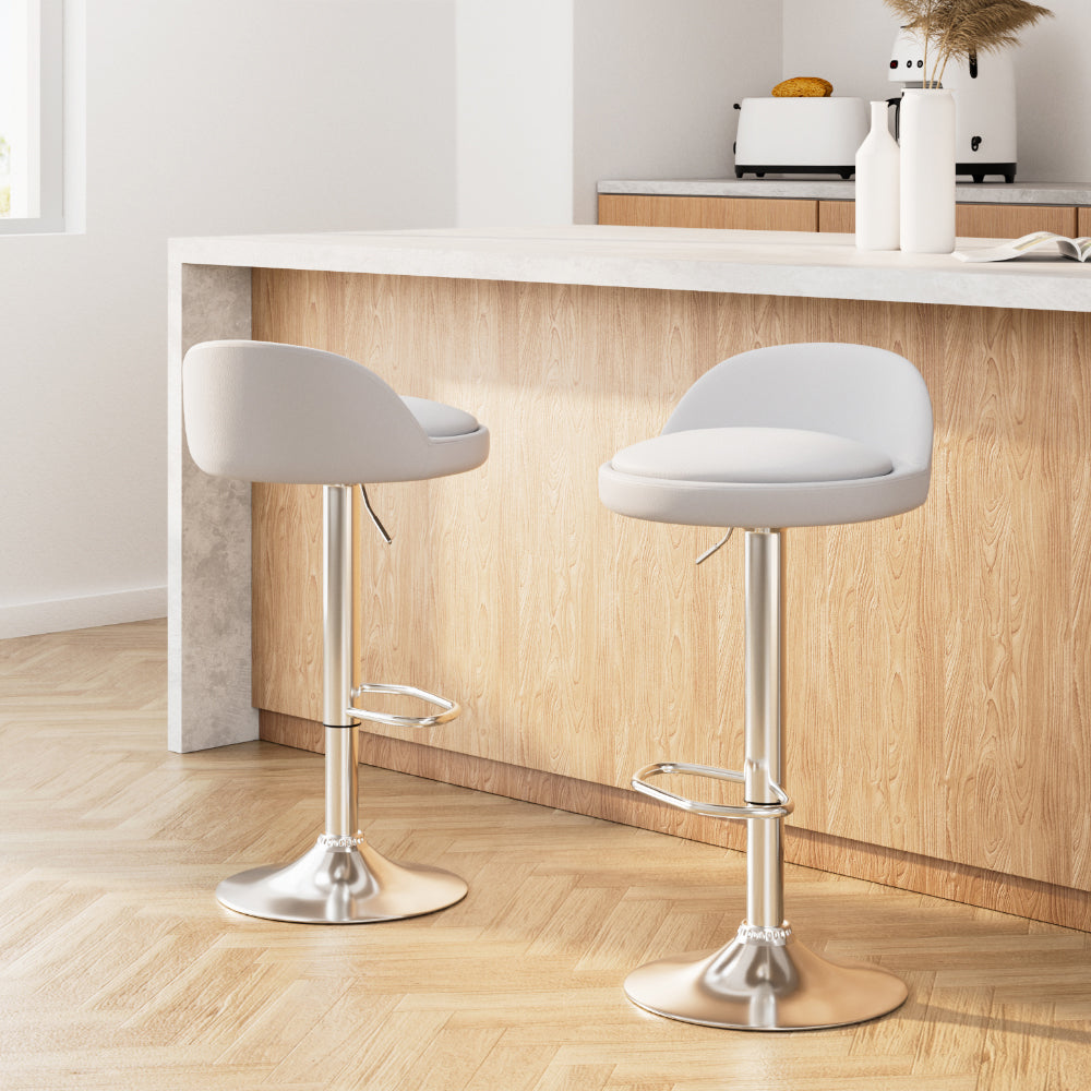 Artiss 2x Bar Stools PU Leather Gas Lift White-Furniture &gt; Bar Stools &amp; Chairs-PEROZ Accessories
