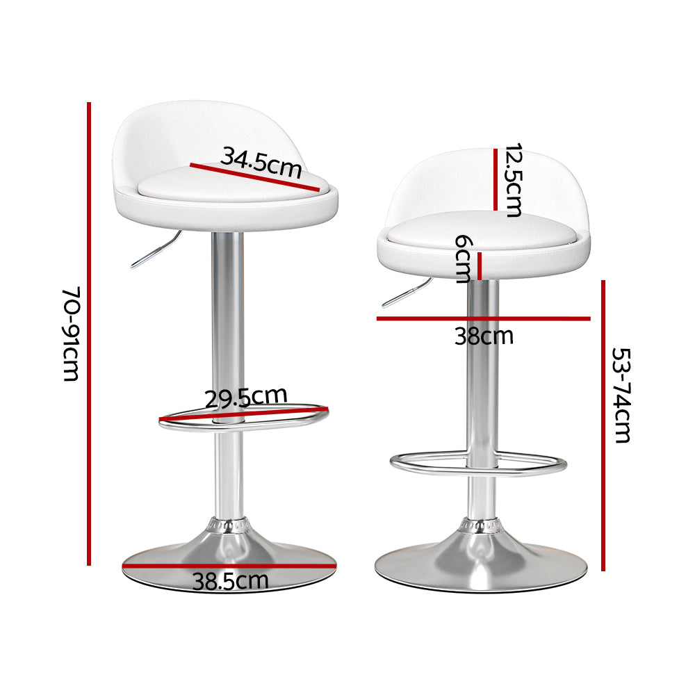 Artiss 2x Bar Stools PU Leather Gas Lift White-Furniture &gt; Bar Stools &amp; Chairs-PEROZ Accessories