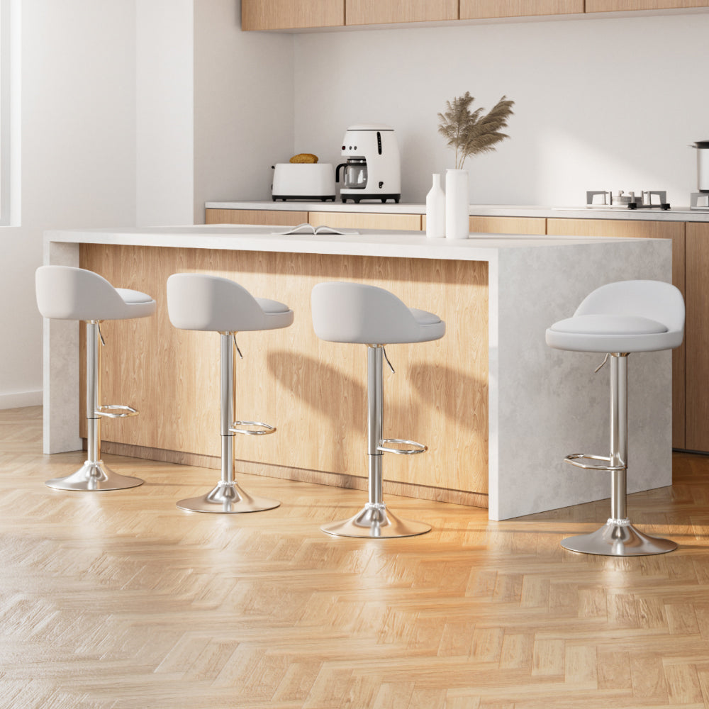 Artiss 4x Bar Stools PU Leather Gas Lift White-Furniture &gt; Bar Stools &amp; Chairs-PEROZ Accessories