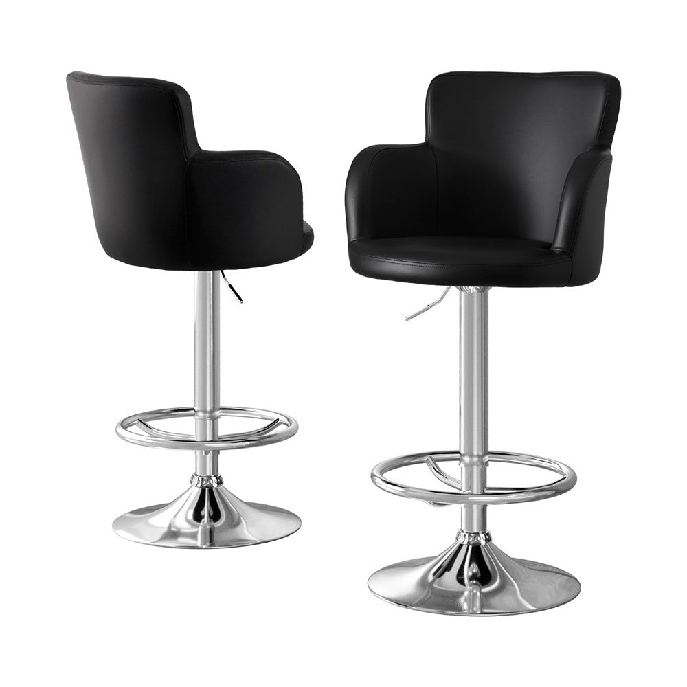 Artiss 2x Leather Bar Stools Swivel Adjustable Gas Lift PU Counter Chairs Black-Furniture &gt; Bar Stools &amp; Chairs &gt; Table &amp; Bar Stools-PEROZ Accessories