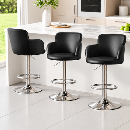 Artiss 3x Bar Stools Counter Chairs Swivel Adjustable Tub PU Leather Black-Furniture > Bar Stools &amp; Chairs > Table &amp; Bar Stools-PEROZ Accessories
