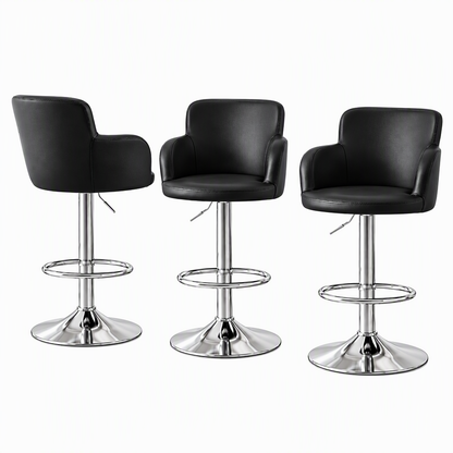 Artiss 3x Bar Stools Counter Chairs Swivel Adjustable Tub PU Leather Black-Furniture > Bar Stools &amp; Chairs > Table &amp; Bar Stools-PEROZ Accessories