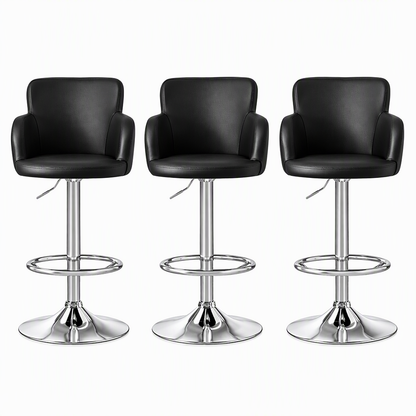 Artiss 3x Bar Stools Counter Chairs Swivel Adjustable Tub PU Leather Black-Furniture > Bar Stools &amp; Chairs > Table &amp; Bar Stools-PEROZ Accessories