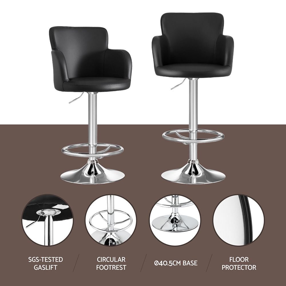 Artiss 3x Bar Stools Counter Chairs Swivel Adjustable Tub PU Leather Black-Furniture > Bar Stools &amp; Chairs > Table &amp; Bar Stools-PEROZ Accessories