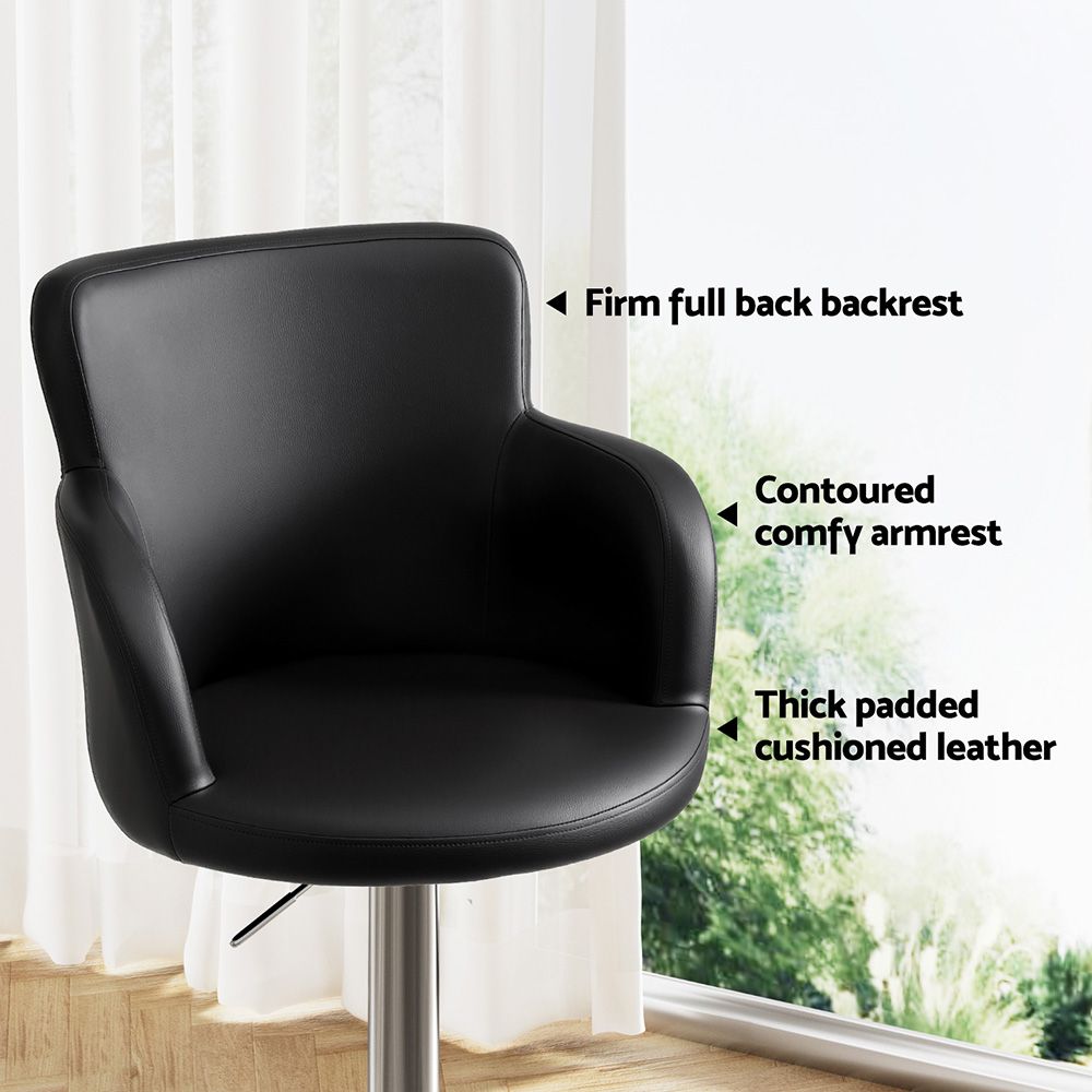 Artiss 3x Bar Stools Counter Chairs Swivel Adjustable Tub PU Leather Black-Furniture > Bar Stools &amp; Chairs > Table &amp; Bar Stools-PEROZ Accessories