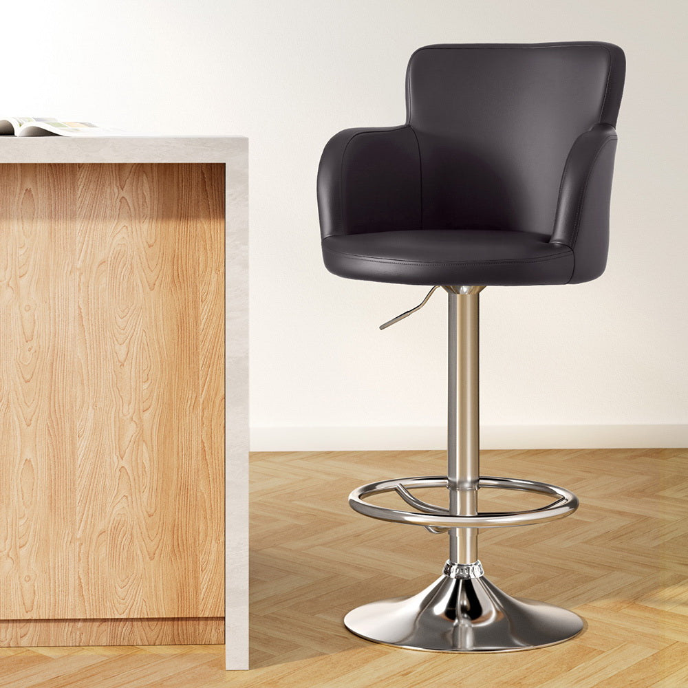 Artiss 1x Leather Bar Stools Swivel Adjustable Gas Lift PU Counter Chairs Brown-Furniture &gt; Bar Stools &amp; Chairs &gt; Table &amp; Bar Stools-PEROZ Accessories